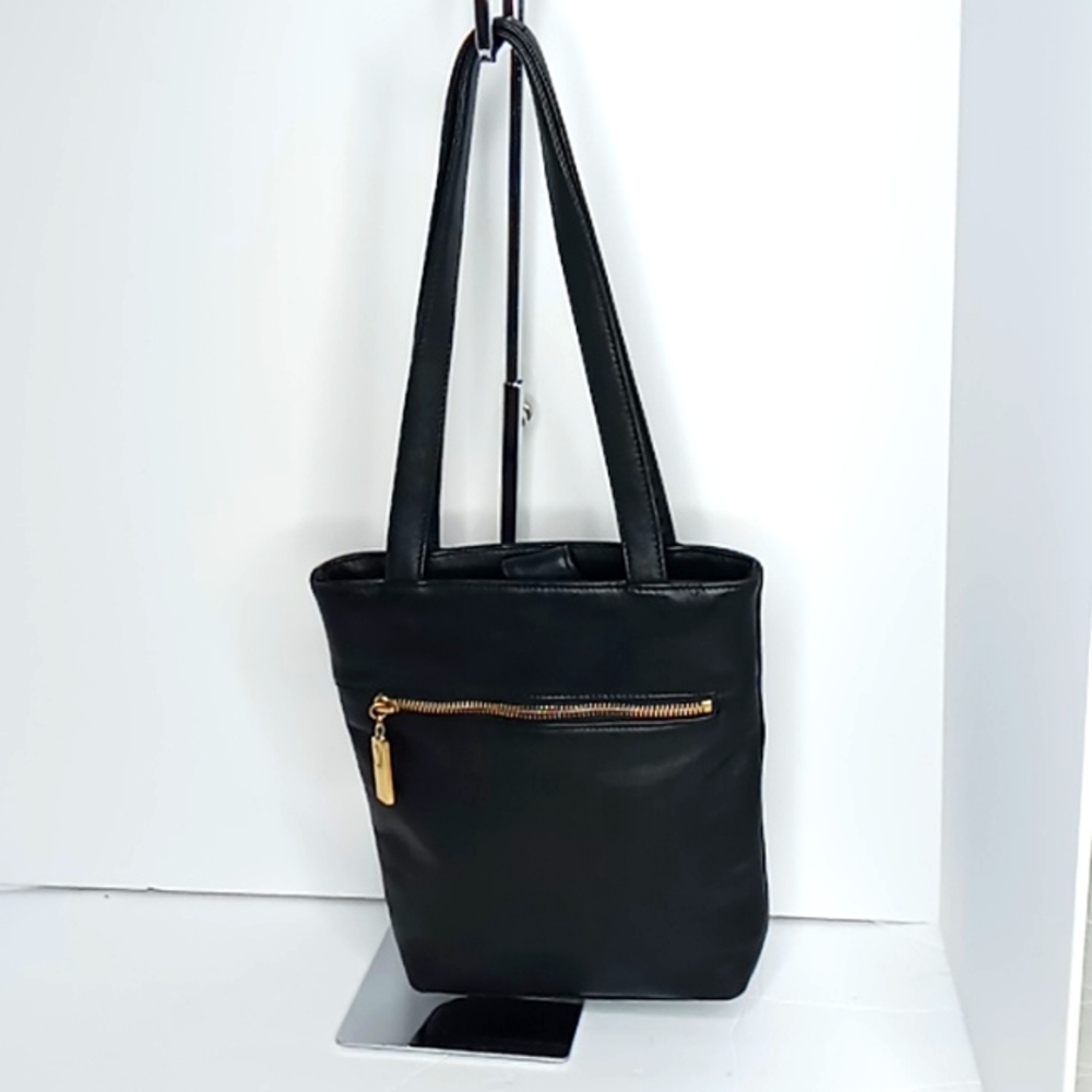 Ralph Lauren vintage leather tote, shoulder bag, black.